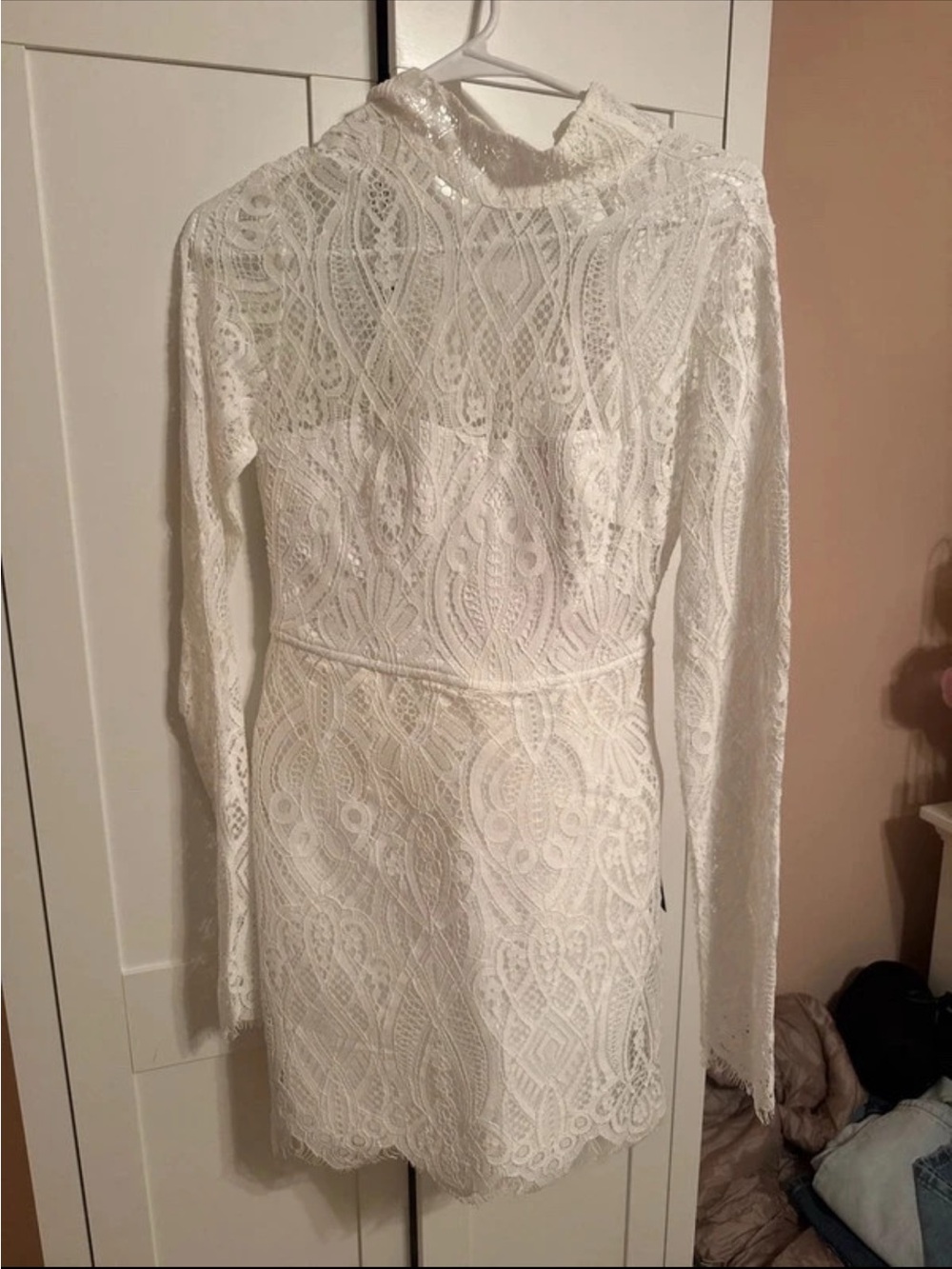 Lulus White Lace Long-Sleeve Mini Dress